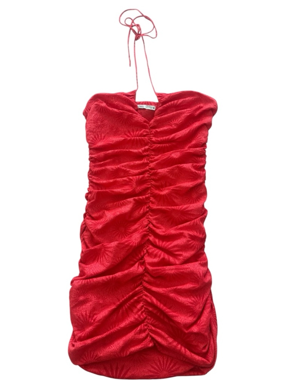 Zara Red Ruched Halter Mini Dress
